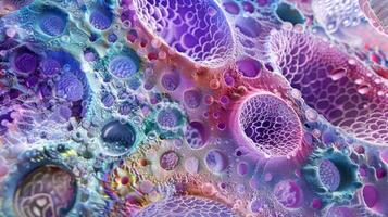 A crosssectional view of the Golgi apparatus with proteins traveling through the various cisternae and being modified along the way photo
