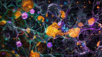 An illustration of a neural stem cell niche depicting the specialized microenvironment composed of astrocytes vessels and extracellular matrix molecules that maintain and guide th photo