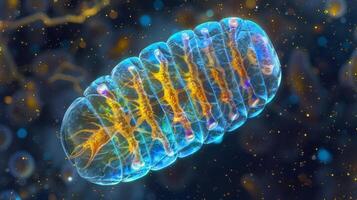 Microscopic view of a single mitochondrion revealing its unique shape and size which is mirrored in the structure of its DNA photo