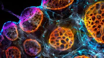 Closeup of a group of synovial cells actively secreting the necessary components for synthesizing and maintaining the proper viscosity of synovial fluid photo