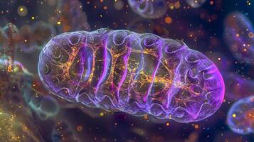 Microscopic image of a crosssection of a mitochondria cell highlighting the mitochondria DNAs unique position within the cell separate from nuclear DNA photo