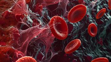 A microscopic image of a developing erythrocyte in the midst of hemoglobin synthesis showcasing the vibrant red color photo