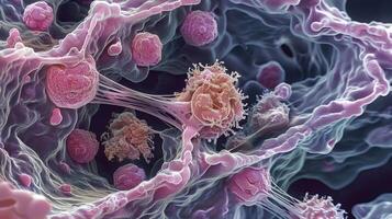 An electron microscope image of hematopoietic stem cells showing the intricately folded nuclear membrane and ries photo