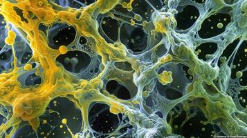 This electron micrograph captures the porous nature of the extracellular matrix which allows for nutrient and waste exchange between cells photo