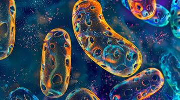 Microscopic view of the inner mitochondrial membrane with proton pumps concentrated in certain regions photo