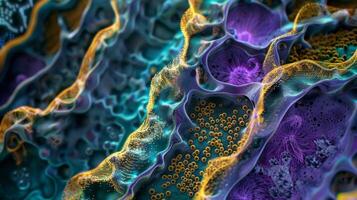 A highly magnified image of a single peroxisome showing the location of specialized proteins involved in transporting fatty acids into the organelle photo