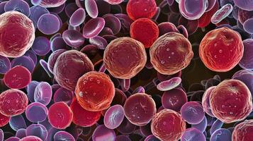 An image of hematopoietic stem cells in the process of differentiating into red cells white cells and platelets photo