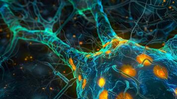 A micrograph of glial cells forming a protective barrier shielding the brain from harmful substances in the supply photo