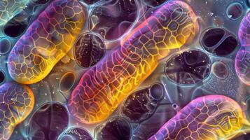 An electron microscope image of the cristae the folds in the inner membrane of mitochondria where most of the cellular respiration process takes place photo