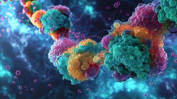 A microscopic view of the enzyme complexes encoding the citric acid cycle the second step in cellular respiration photo