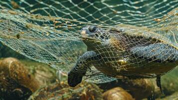 A fishing net designed with turtle escape hatches allowing any accidentally caught sea turtles to swim out unharmed photo