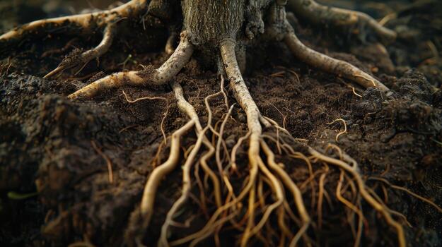 A closeup of a single tree sapling showing its intricate root system and potential for growth photo