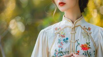 A beautiful dress made from organic bamboo fabric featuring intricate handembroidered details photo