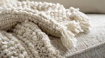 Chunky Weave The tightly woven threads of the throw blanket create a textured and chunky pattern adding depth and warmth to the overall look photo