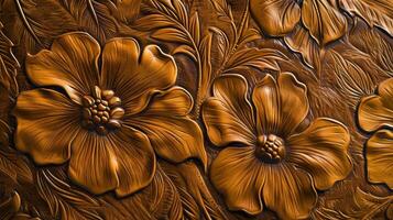 A luxurious honeytoned leather with a sculpted floral design creating a soft and intricate embossed texture photo