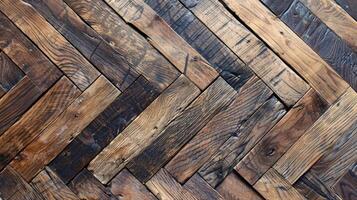 A macro shot of a section of the herringbone wooden floor highlighting the intricate details of the wood such as the natural variations in color and the faint lines between each plank photo
