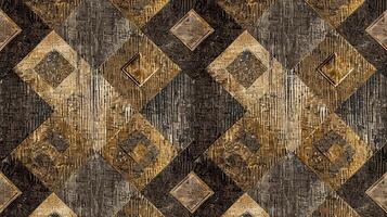 The texture of this patterned fabric wallpaper is precise and symmetrical with a repeating pattern of interlocking diamonds and geometric shapes in earthy tones photo
