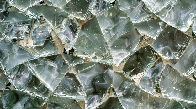 The intricate texture of broken glass pieces fused together creating a bumpy and uneven surface photo