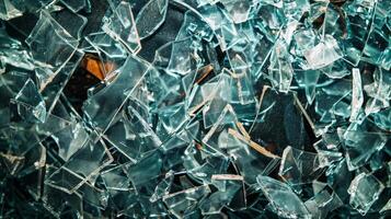 A macro shot of jagged glass shards overlapping forming an abstract and chaotic composition photo