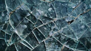 A closeup of cracked and splintered glass creating a maze of tiny sharp fragments photo