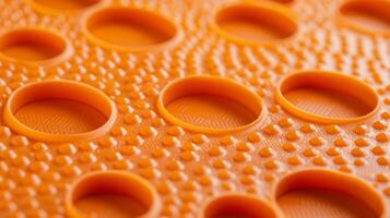 A series of circular indentations varying in size and depth tered across a vibrant orange base photo