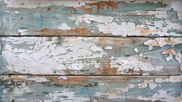 Faded paint and chipped edges on the distressed wood create a beautifully weathered texture that tells a story of its past life photo
