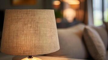 Subtle creases and wrinkles give this fabric lampshade a relaxed livedin look perfect for a comfortable and inviting atmosphere photo