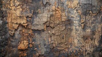 A worn weathered surface with patches of dark and light brown showcasing the natural grain of the cork photo