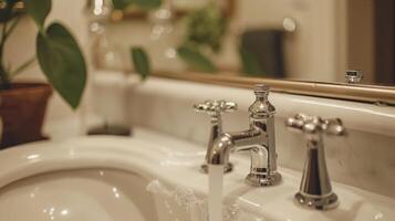 Tiny evenly spaced dots create a soft tactile surface on the faucet inviting touch and enhancing its brushed nickel finish photo