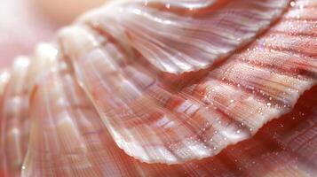 A macro shot of a perfectly smooth and polished pink seashell with subtle hints of shimmer in the light photo