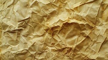 A detailed image of a yellowed and worn paper with numerous fine wrinkles and creases that seem to tell the story of its age and use photo