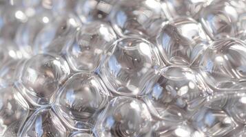 Zooming in on a specific section the bubbles on the bubble wrap are tightly packed together creating a dense textured surface that is pleasing to the touch photo