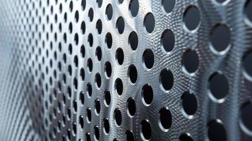 The surface of the perforated metal sheet features a unique textural contrast with the smooth polished metal interrupted by rows of rough punchedout holes photo