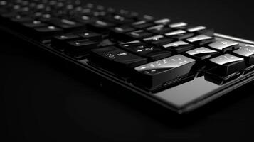 An upclose photograph of a glossy plastic keyboard highlighting the perfectly molded keys and their sleek reflective surface photo