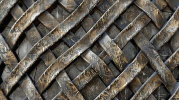 Intricate interlocking pattern of grooves and lines giving a unique texture to the metal photo
