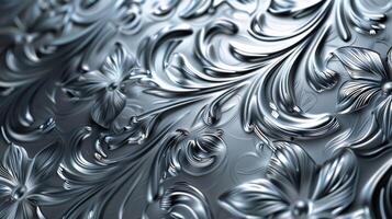 The intricate floral design on this embossed aluminum is accentuated by the shiny finish making it both elegant and modern photo