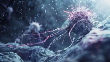 A closeup view of a lymphocyte extending pseudopods to probe its environment searching for chemical cues to guide its movement photo