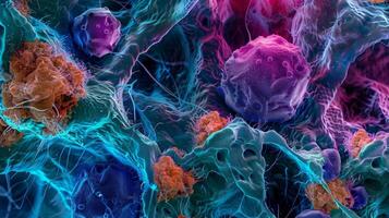 Micrographs showing the influence of chemokines on cancer cell chemotaxis towards tissues photo