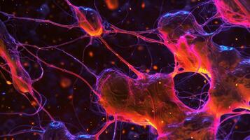 A microscopic view of neurotrophins being released by glial cells supporting the survival and growth of neurons photo
