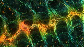 A phase contrast image showing the gradual movement of neurotransmitters from the soma to the axon terminal through axonal transport photo