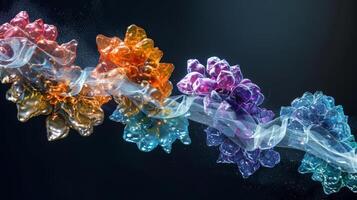 A series of images showing the stepbystep process of molecular chaperones guiding a newly synthesized protein from its initial linear structure to its full threedimensional shape photo