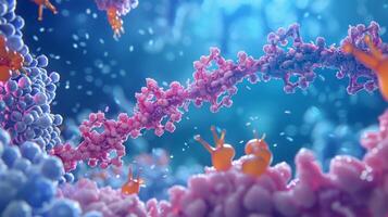 An animated depiction of a protein being policed by molecular chaperones which detect and eliminate any misfolded regions to ensure proper folding photo