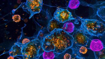 A microscopic view of autoreactive T cells infiltrating and destroying pancreatic beta cells in a patient with autoimmune pancreatitis photo
