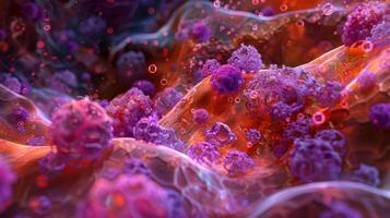 A closeup view of a tumor microenvironment revealing a complex interplay between angiogenic factors and immune cells ultimately driving tumor progression photo
