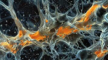 An electron microscope image revealing the breakdown of axonal myelin sheath in a patient with a neurodegenerative disease photo