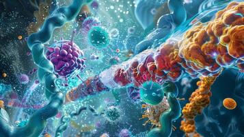An illustration of membrane proteins including integral and peripheral proteins affecting the fluidity of the cell membrane by influencing its structure photo