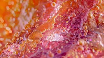 Closeup of a sample of skin tissue showing an abundance of autoreactive T cells causing inflammation and damage in a patient with psoriasis photo
