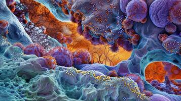 A high magnification image of a cell membrane showcasing the dynamic interaction between lipids and proteins that contributes to its fluidity photo