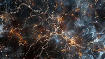 A crosssection of a neuron revealing a disrupted network of axons due to degenerative processes photo