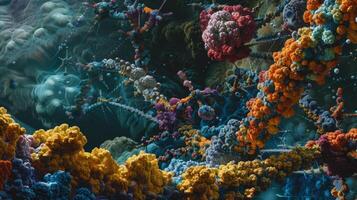 Magnified view of substrate molecules binding to their specific enzyme in a biochemical pathway photo